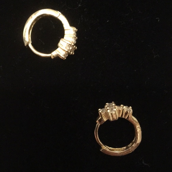 Gold CZ  cross huggie earrings - Picture 4 of 5